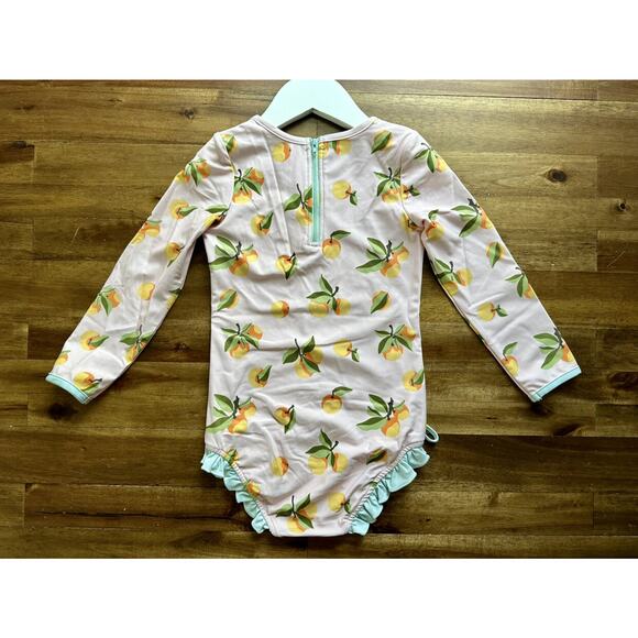 NWT SweetHoney Long Sleeve Rash Guard Savannah Pink Green Peaches Ruffle Preppy - Picture 4 of 6
